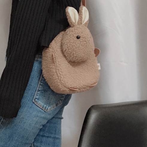 Plush Rabbit Bunny Fluffy Toy Crossbody Shoulder Bag Satchel with Rope 22411