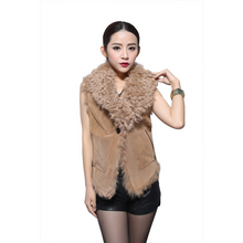 Load image into Gallery viewer, Women&#39;s Genuine Pig Leather Suede Vest with Real Lamb Fur Collar