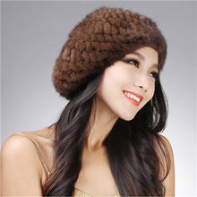 Load image into Gallery viewer, Women&#39;s Knitted Mink Fur Beret Hat Winter Fur Hat 14618