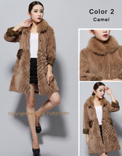 Load image into Gallery viewer, Women&#39;s Natural Rex Rabbit Fur Coats with Real Fox Fur Collar and Lamb Cuff Coat Female