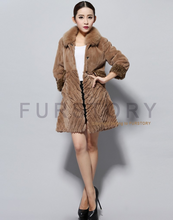 Load image into Gallery viewer, Women&#39;s Natural Rex Rabbit Fur Coats with Real Fox Fur Collar and Lamb Cuff Coat Female
