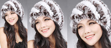 Load image into Gallery viewer, Women Knitted Real REX Rabbit Fur Hat Skullies Beanie Headgear 060108