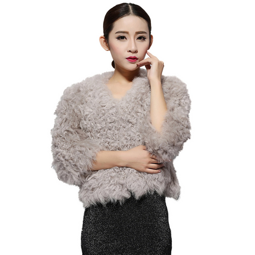 Knitted Natural Lamb Fur Coat Popular Short Fur Jacket Overcoat