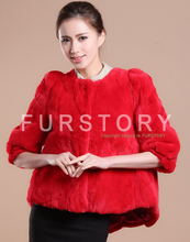 Load image into Gallery viewer, Women&#39;s Natural Rex Rabbit Fur Coat with Big Skirt Hem Half Sleeve