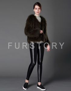 Knitted Natural Raccoon Fur Coat Winter Jacket Overcoat Long Sleeve