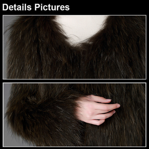 Knitted Natural Raccoon Fur Coat Winter Jacket Overcoat Long Sleeve