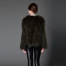 Load image into Gallery viewer, Knitted Natural Raccoon Fur Coat Winter Jacket Overcoat Long Sleeve