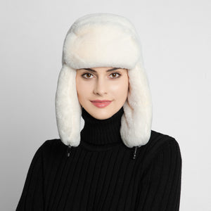 Women's Fur Trapper Hat with Sheepskin Earflap Warm in winter 22616