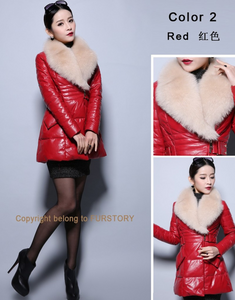 Genuine Leather Coat Down Jacket Luxury Fox Fur Collar Women Overcoat