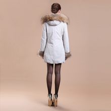 Load image into Gallery viewer, Winter Pig Leather Suede Windbreak with Natural Raccoon Fur Hood Slim Waist Women&#39;s Coats