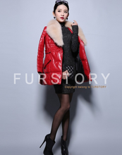 Load image into Gallery viewer, Genuine Leather Coat Down Jacket Luxury Fox Fur Collar Women Overcoat