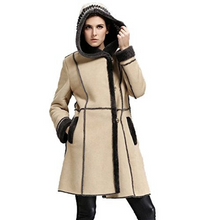 Load image into Gallery viewer, Women&#39;s Natural Long Lamb Fur Coat Double Faced Fur Coat with Fur Hood