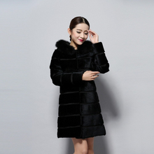 Load image into Gallery viewer, Natural Rabbit Fur Coat  with Hood Fox Fur Collar Top Grade Fur Jacket Outwear Winter Overcoat Women Dress