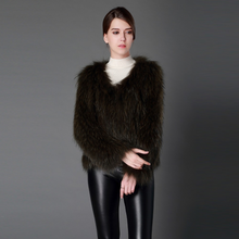 Load image into Gallery viewer, Knitted Natural Raccoon Fur Coat Winter Jacket Overcoat Long Sleeve