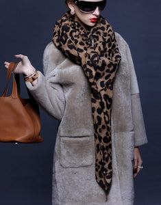 Women's Natural Long Lamb Fur Coat Double Faced Fur Coat