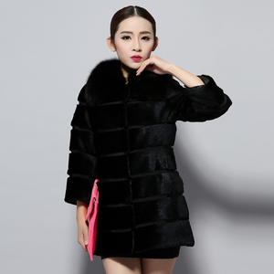 Natural Rabbit Fur Coat Full Pelt Luxury Fox Fur Collar Women Overcoat Winter Outwear
