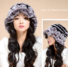 Load image into Gallery viewer, Warm Hat Winter Cap Winter Beanie Women&#39;s Knitted Real Rex Rabbit Fur Hat Cloche Fedora Cap Fur Story FS14607