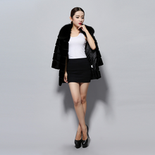 Load image into Gallery viewer, Natural Rabbit Fur Coat Full Pelt Luxury Fox Fur Collar Women Overcoat Winter Outwear