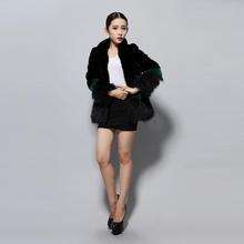 Load image into Gallery viewer, Natural Rex Rabbit Fur Coat Real Raccoon Fur Trim Sleeve Cuff Jacket  Thick Fur Overcoat