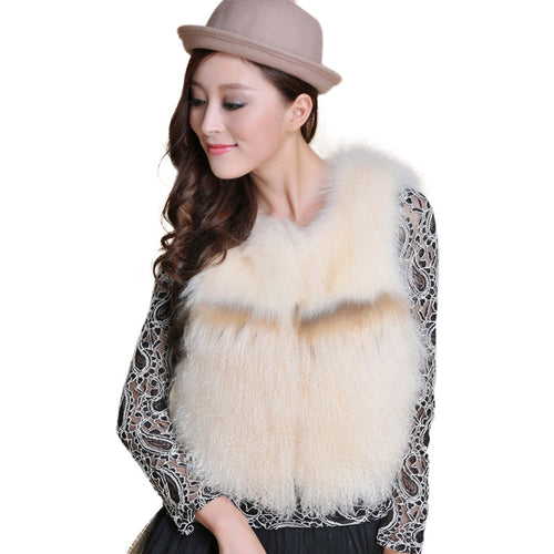 Natural Fox Fur +lamb Fur Vest Raccoon Decoration Waistcoat Jacket