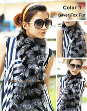 Load image into Gallery viewer, Cut Silver Fox Fur C/w Rex Rabbit Fur Scarf Wrap Cape Shawl Best Christmas Gift Silver Gray Color FS050202S