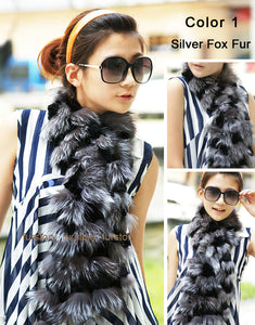 Cut Silver Fox Fur C/w Rex Rabbit Fur Scarf Wrap Cape Shawl Best Christmas Gift Silver Gray Color FS050202S