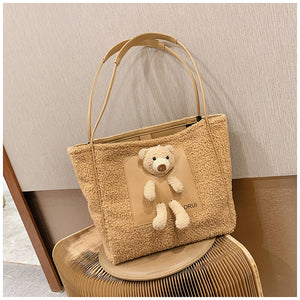 Plush Shoulder Handbag Cute Bear fluffy Tote Handbag 22436