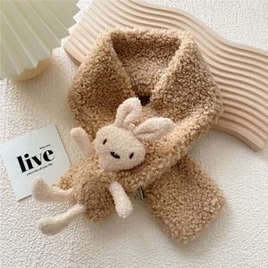 Girls Rabbit Curly Plush Scarf Solid Color Scarf 22509