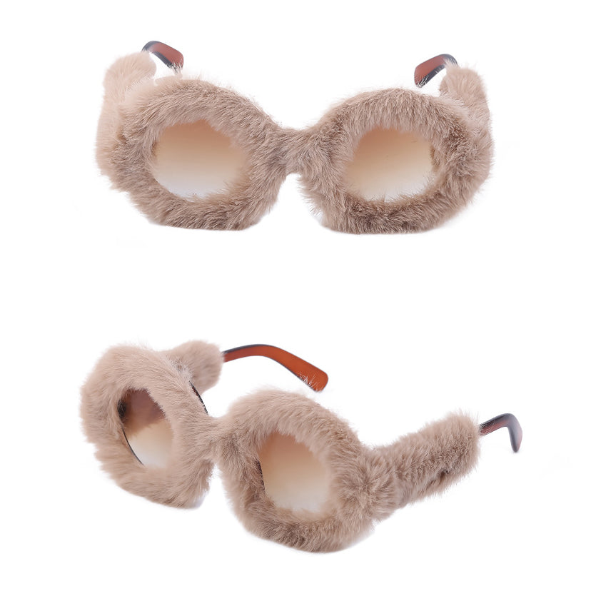Women Plush Fuzzy Sunglasses Punk  Ladies Party Masquerade Eyewear 22811