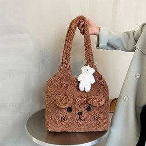 Fluffy Plush Tote Bag for Women Cute Bear Tote Bag 22452