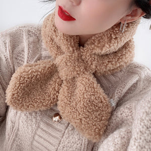 Fur Collar Bow Knot Cross Solid Color Mid Length Scarf 22505