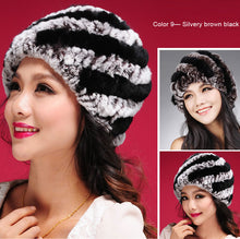 Load image into Gallery viewer, Women Knitted Real REX Rabbit Fur Hat Skullies Beanie Headgear 060108