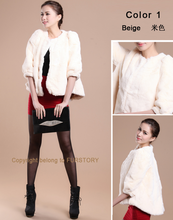 Load image into Gallery viewer, Women&#39;s Natural Rex Rabbit Fur Coat with Big Skirt Hem Half Sleeve