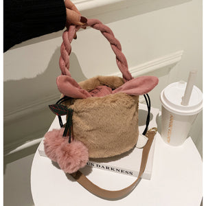 Plush Cylinder Bucket Bag Women Vogue Handbag  Shoulder Bag 22444