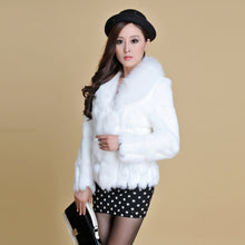 Load image into Gallery viewer, Women' Real Rabbit Fur Jacket with Real Fox Fur Collar Real Fur Jacket Coat 010119