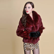 Load image into Gallery viewer, Women' Real Rabbit Fur Jacket with Real Fox Fur Collar Real Fur Jacket Coat 010119
