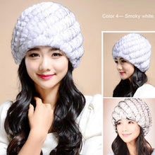 Load image into Gallery viewer, Women Knitted Real REX Rabbit Fur Hat Skullies Beanie Headgear 060108