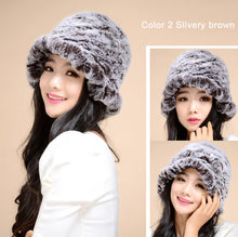 Load image into Gallery viewer, Warm Hat Winter Cap Winter Beanie Women&#39;s Knitted Real Rex Rabbit Fur Hat Cloche Fedora Cap Fur Story FS14607