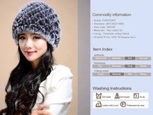 Load image into Gallery viewer, Women Knitted Real REX Rabbit Fur Hat Skullies Beanie Headgear 060108