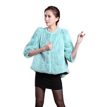 Load image into Gallery viewer, Women&#39;s Natural Rex Rabbit Fur Coat with Big Skirt Hem Half Sleeve