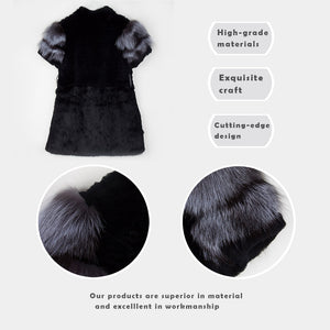 Women's Genuine Rabbit Fur Coat with Fox Fur Cuffs Warm Winter Coat 17215