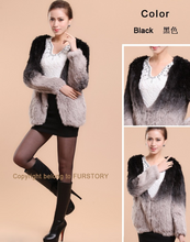 Load image into Gallery viewer, Women&#39;s Rabbit Fur Coat Knitted Gradient Color Natural  Fur Coat Female
