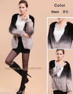 Women's Rabbit Fur Coat Knitted Gradient Color Natural  Fur Coat Female
