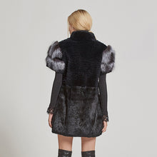 Load image into Gallery viewer, Women&#39;s Genuine Rabbit Fur Coat with Fox Fur Cuffs Warm Winter Coat 17215