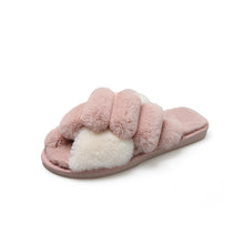 Load image into Gallery viewer, Women&#39;s Cross Band Open Toe Soft Plush Fleece Non-Slip Slippers 22S20
