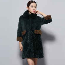 Load image into Gallery viewer, Women&#39;s Natural Rex Rabbit Fur Coats with Real Fox Fur Collar and Lamb Cuff Coat Female