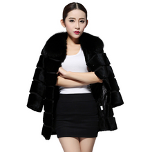 Load image into Gallery viewer, Natural Rabbit Fur Coat Full Pelt Luxury Fox Fur Collar Women Overcoat Winter Outwear