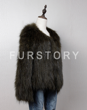 Load image into Gallery viewer, Knitted Natural Raccoon Fur Coat Winter Jacket Overcoat Long Sleeve