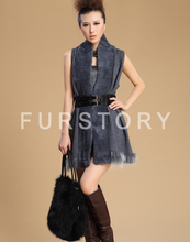 Load image into Gallery viewer, Women Natural Rabbit Fur Vest Knitted Wool Blends with Raccoon Fur Trim Waistcoat