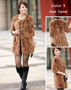 Women's  Real Rex Rabbit Fur Coat  Bright color Natural Fur Coat Female 13013